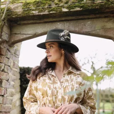 Hicks & Brown Suffolk Guinea & Pheasant Fedora Hat - Olive
