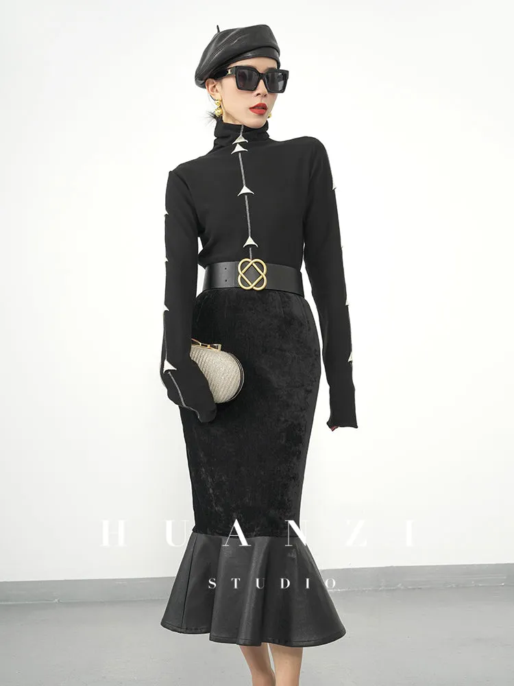 Huanzi new French elegant high waist thin and small fishtail skirt skirt female- Livia