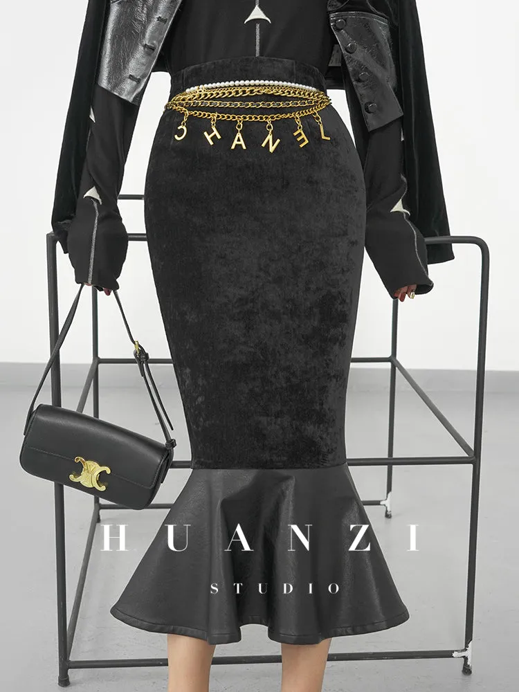 Huanzi new French elegant high waist thin and small fishtail skirt skirt female- Livia