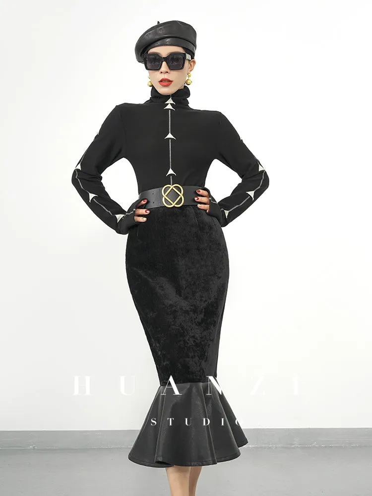 Huanzi new French elegant high waist thin and small fishtail skirt skirt female- Livia