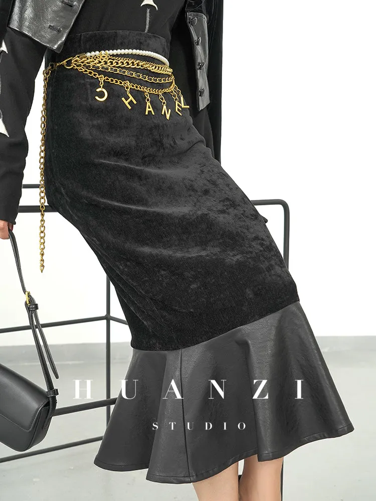 Huanzi new French elegant high waist thin and small fishtail skirt skirt female- Livia