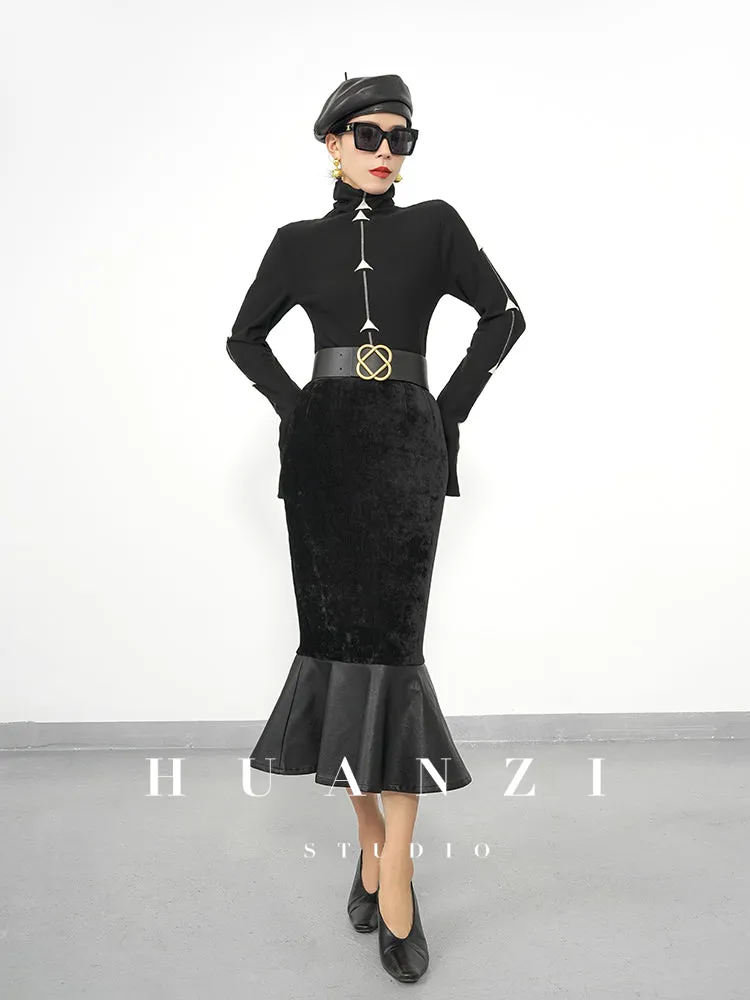 Huanzi new French elegant high waist thin and small fishtail skirt skirt female- Livia