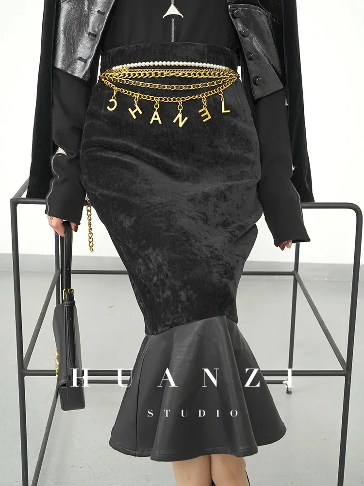 Huanzi new French elegant high waist thin and small fishtail skirt skirt female- Livia