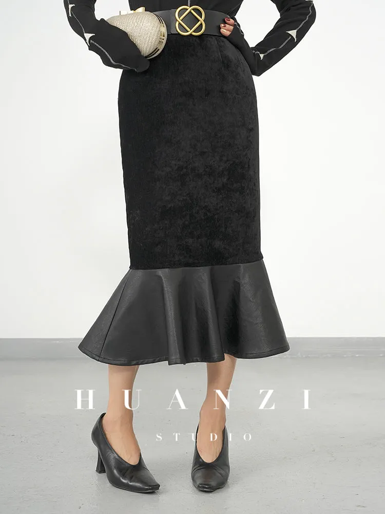 Huanzi new French elegant high waist thin and small fishtail skirt skirt female- Livia