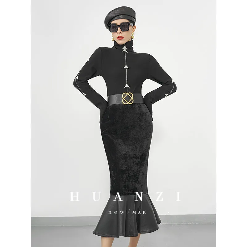 Huanzi new French elegant high waist thin and small fishtail skirt skirt female- Livia