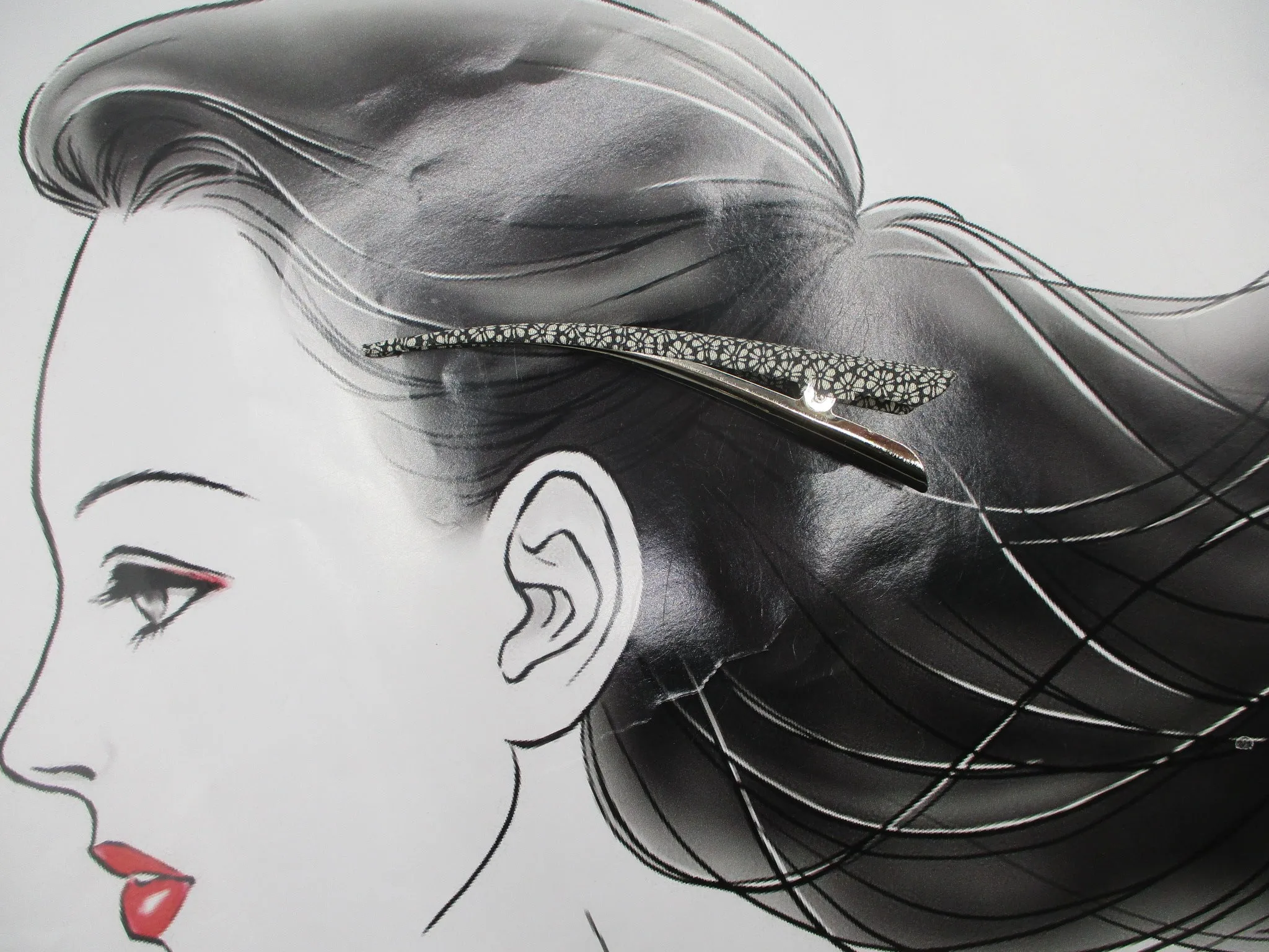 Japanese Kimono Hair Clip, Silk Fabric Long Clip, Ship from USA