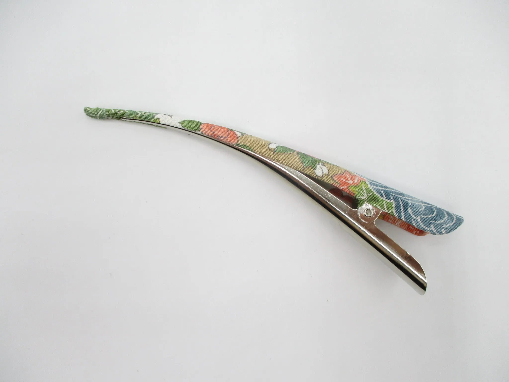 Japanese Silk Kimono Big Hair Clip, Long Fabric Covered Kimono Clip