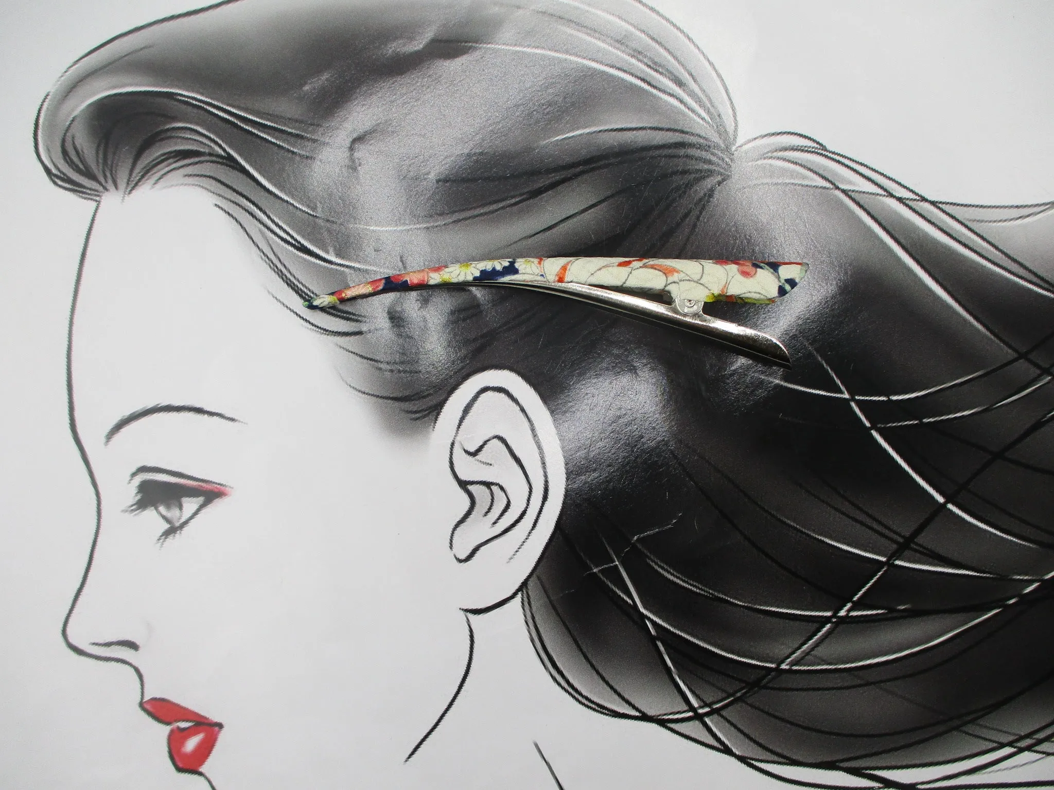 Japanese Traditional Pattern Silk Kimono Big Hair Clip, Japanese Floral
