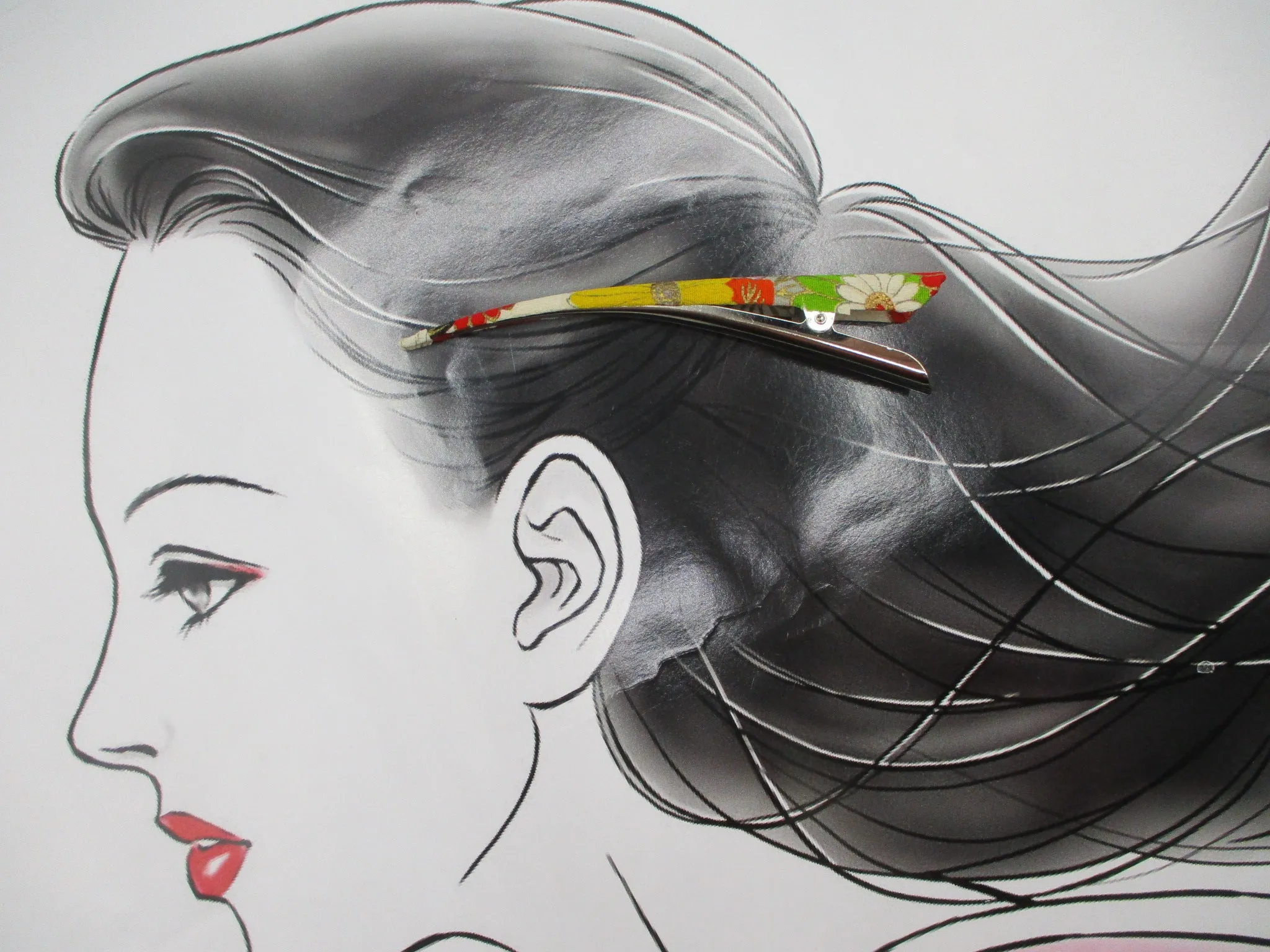 Kawaii Girls Long Alligator Clip, Minimalist Gift Silk Kimono Accessory