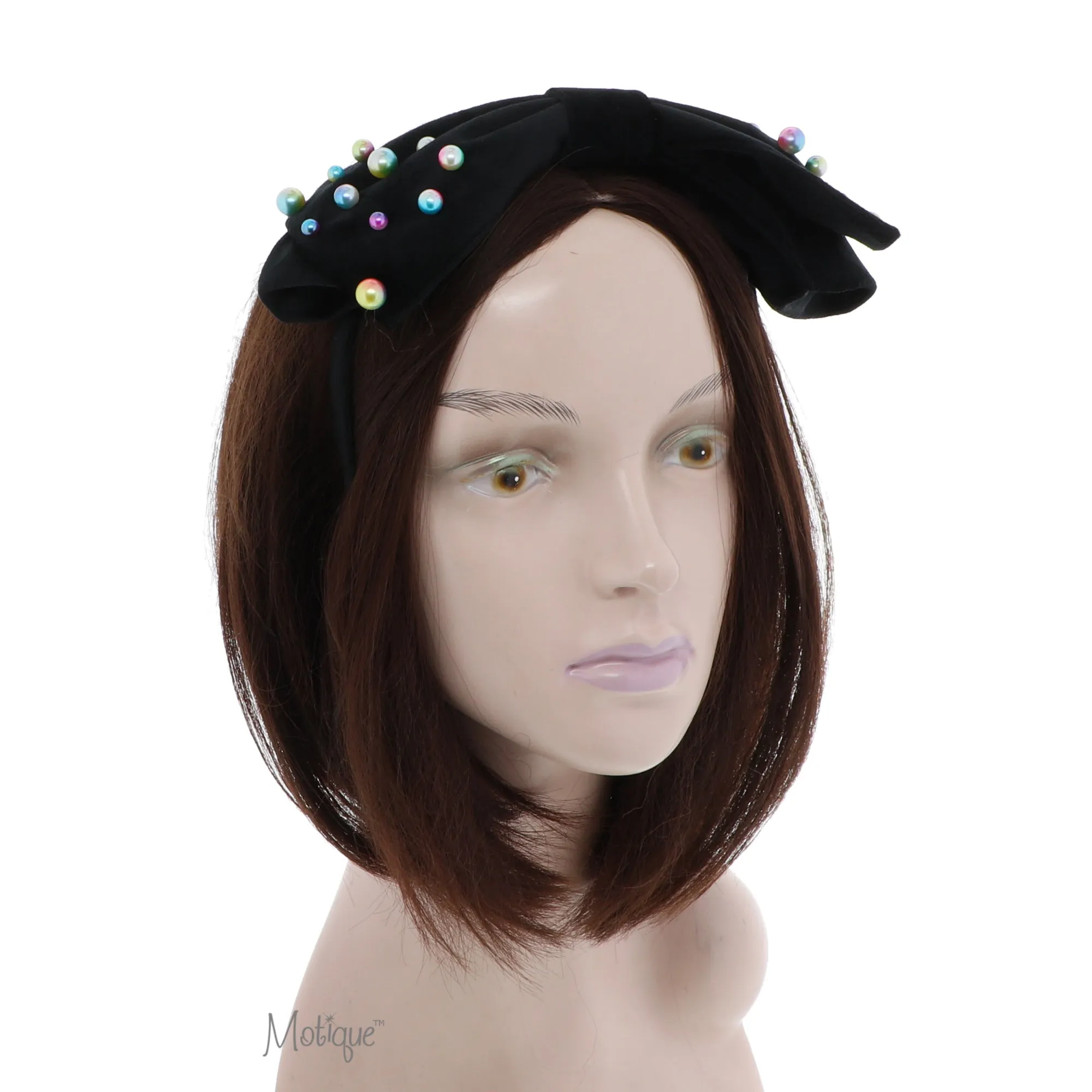 Large Soft Velvet Bow Headband with Pearls