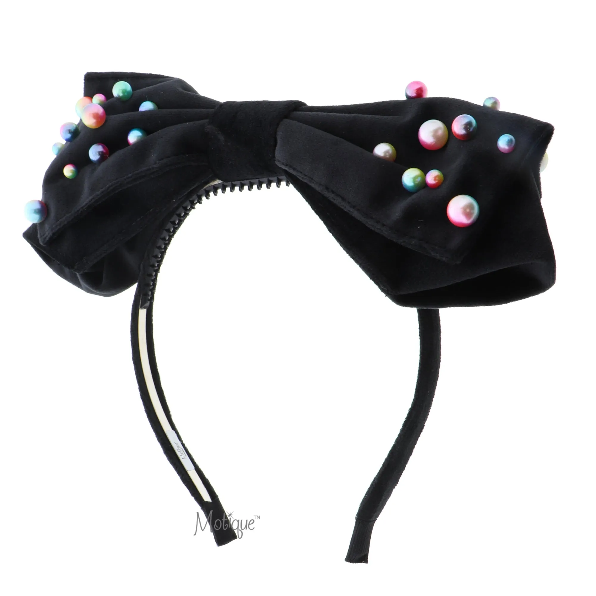 Large Soft Velvet Bow Headband with Pearls