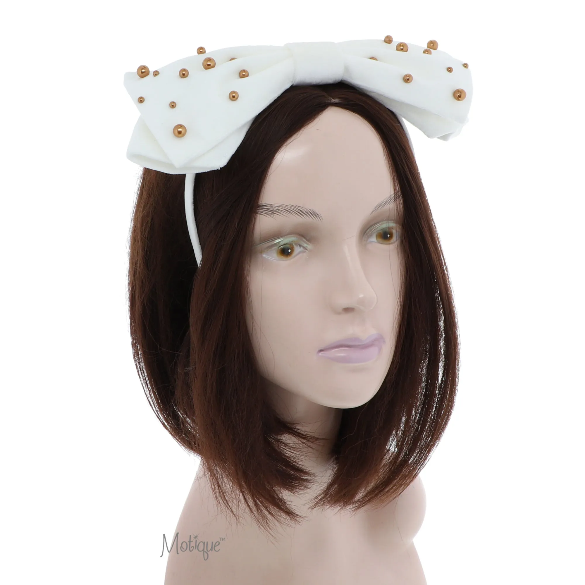 Large Soft Velvet Bow Headband with Pearls