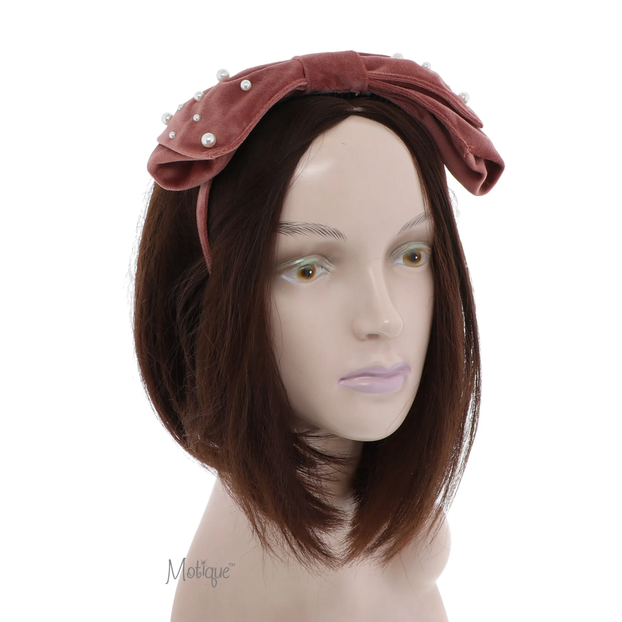 Large Soft Velvet Bow Headband with Pearls