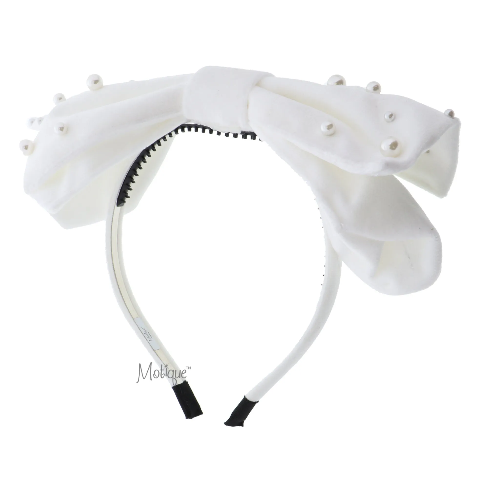 Large Soft Velvet Bow Headband with Pearls