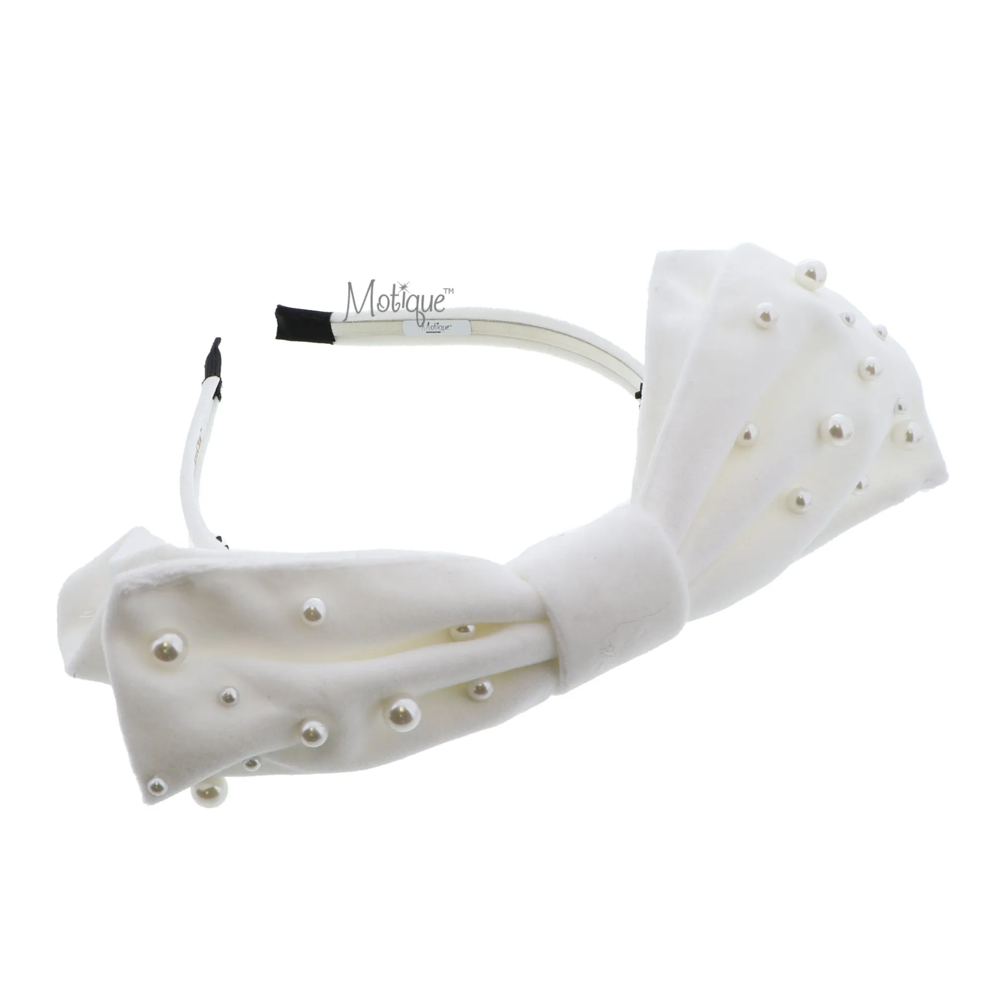 Large Soft Velvet Bow Headband with Pearls