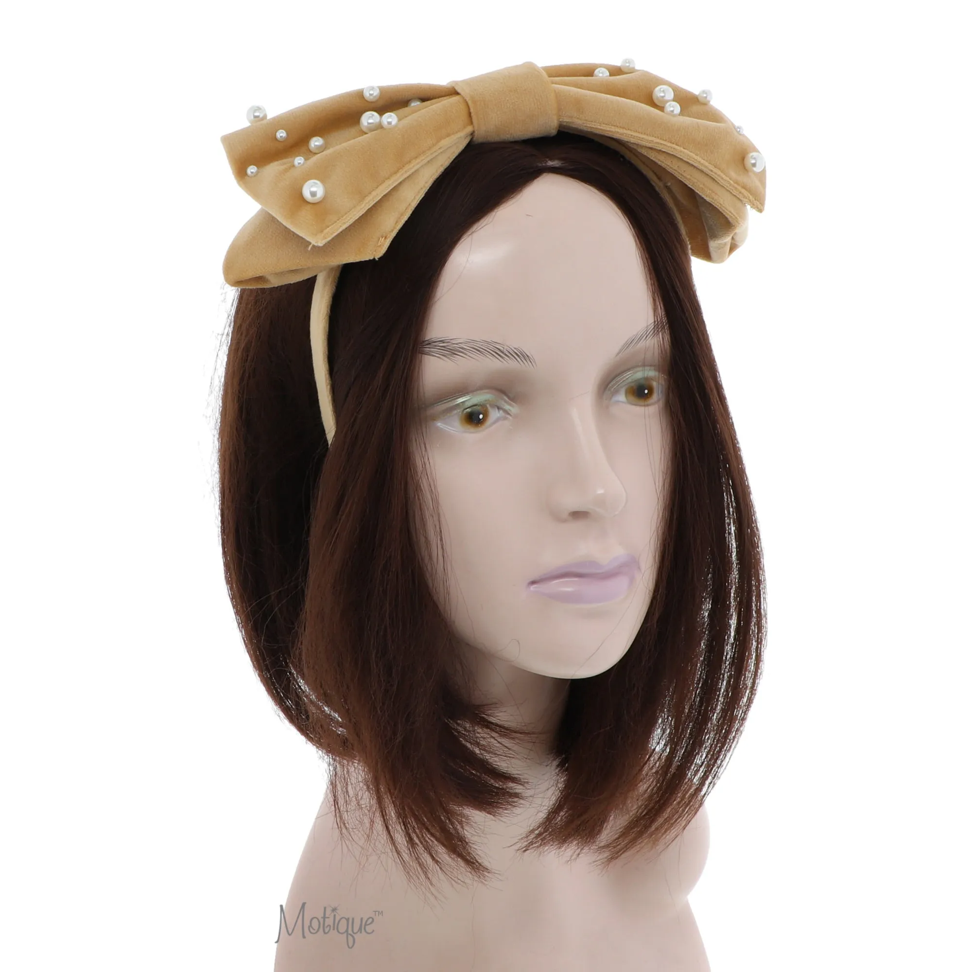 Large Soft Velvet Bow Headband with Pearls