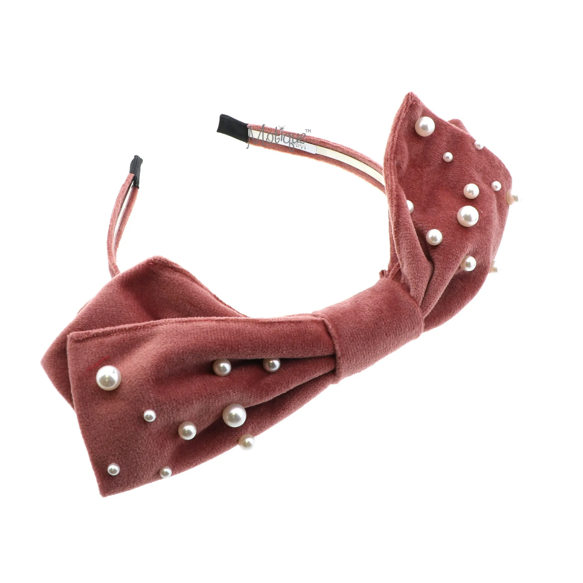 Large Soft Velvet Bow Headband with Pearls