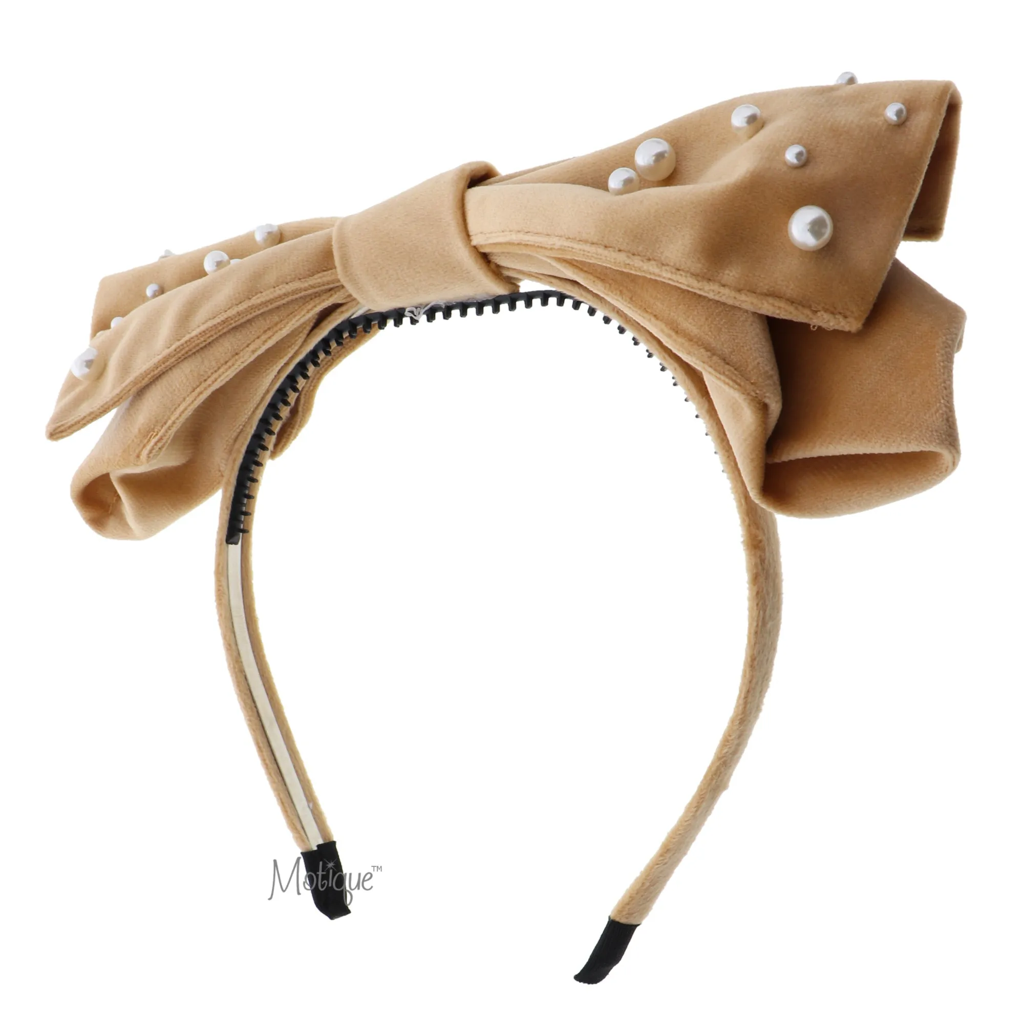 Large Soft Velvet Bow Headband with Pearls
