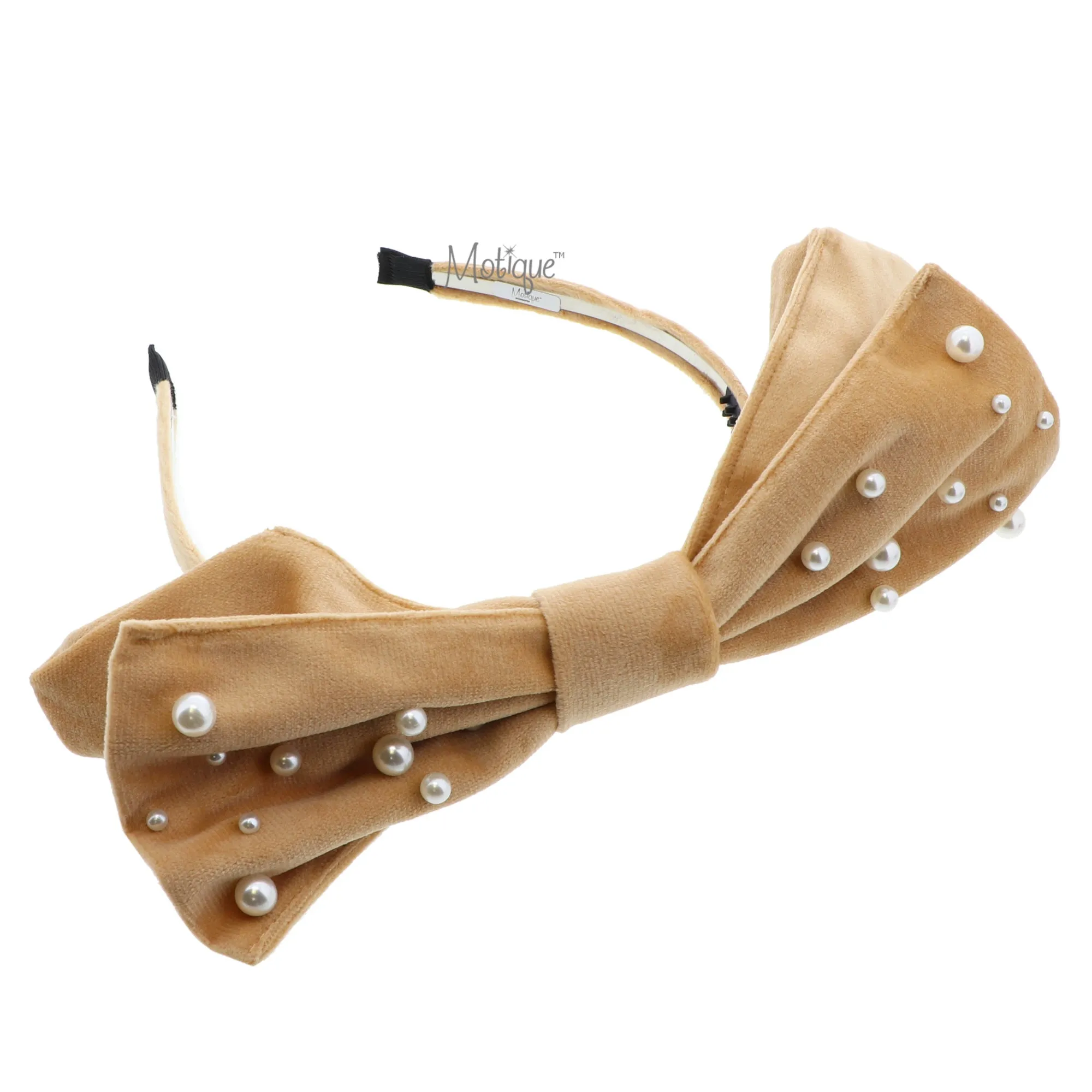 Large Soft Velvet Bow Headband with Pearls