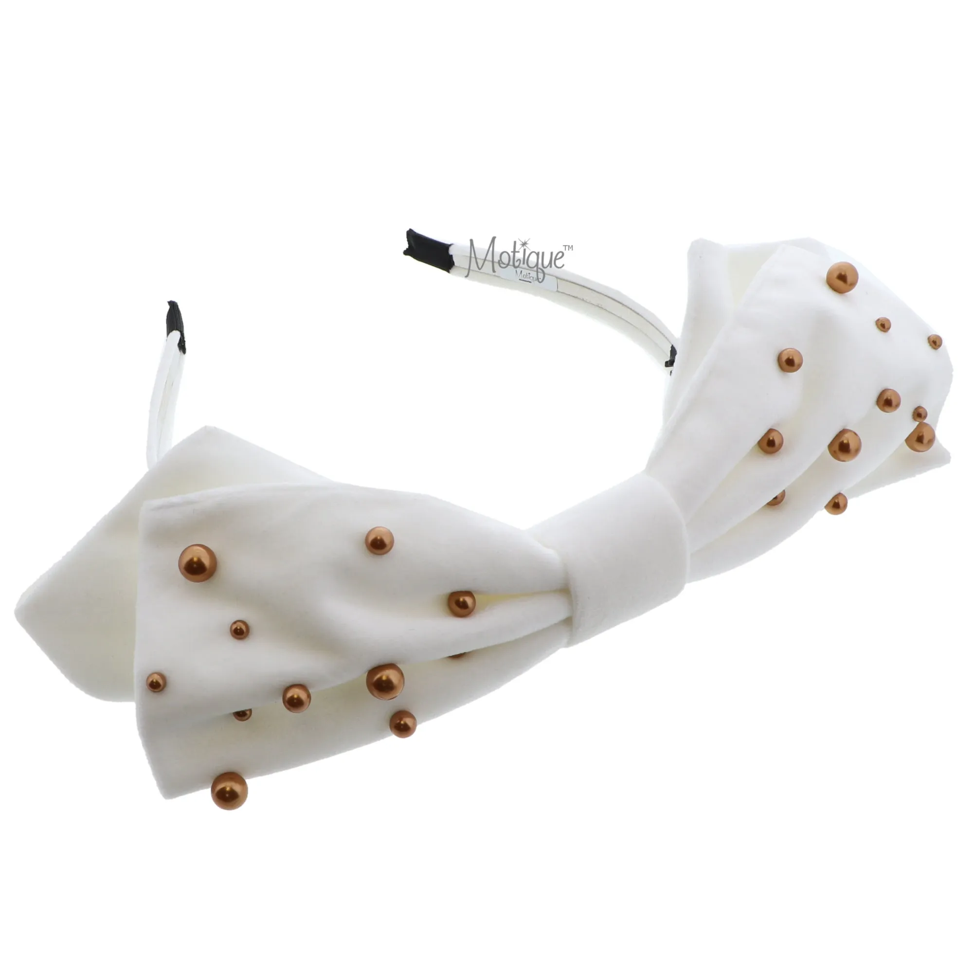 Large Soft Velvet Bow Headband with Pearls