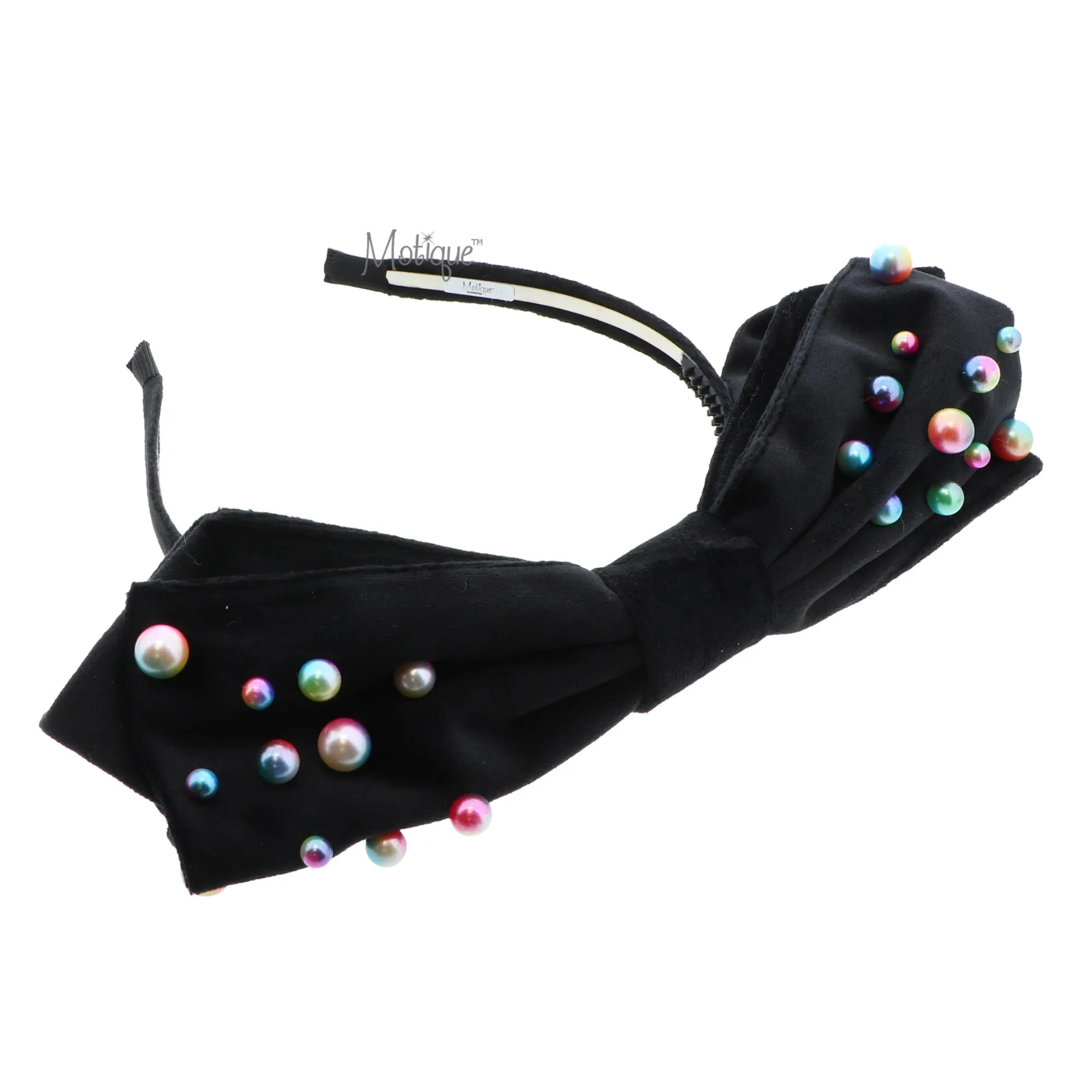 Large Soft Velvet Bow Headband with Pearls