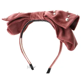 Large Soft Velvet Bow Headband with Pearls