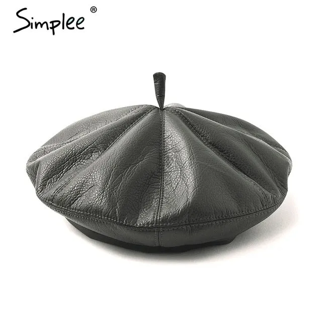 Leather beret hats for women Winter