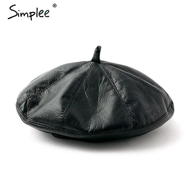 Leather beret hats for women Winter