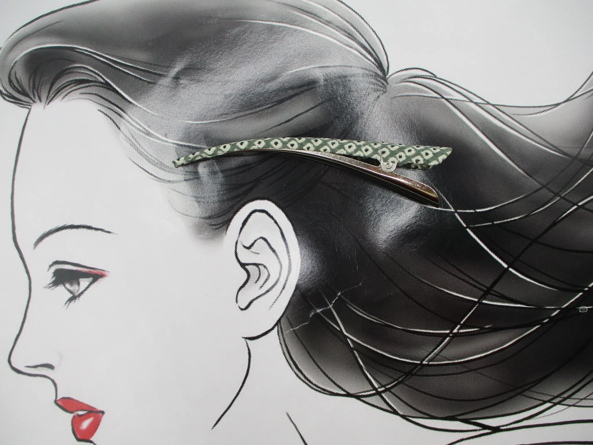 Light Blue Kimono Clip, Japanese Silk Fabric Metal Hair Accessory