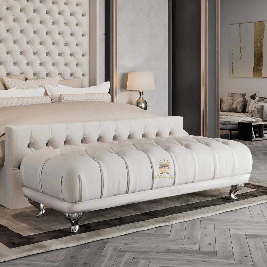 Luxury Chesterfield Footstool With Chrome Legs