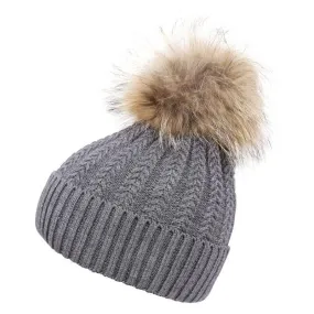 Luxury Ladies Wool Fur Pom Pom Hat - Dark Grey