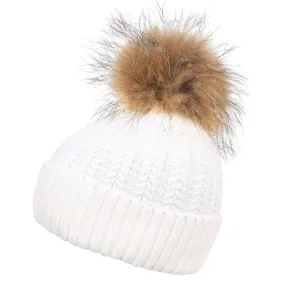 Luxury Ladies Wool Fur Pom Pom Hat - White