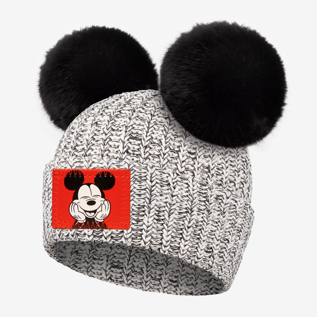 Mickey Mouse Kids Black Speckled Double Pom Beanie