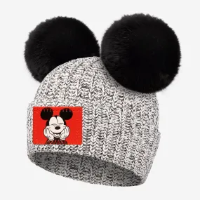 Mickey Mouse Kids Black Speckled Double Pom Beanie