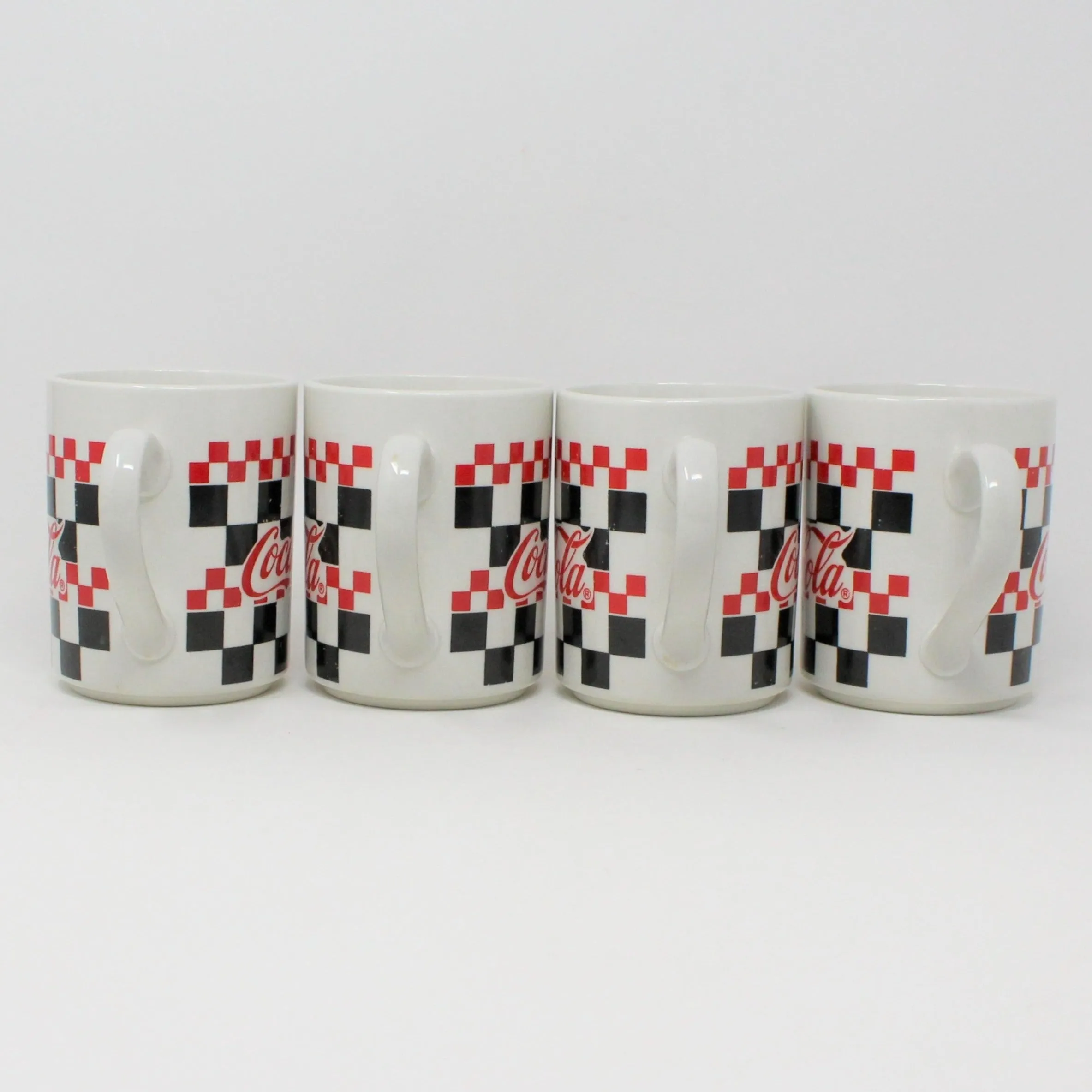 Mugs, Gibson, Coca Cola, Racing Checkers Black/Red, Set of 4
