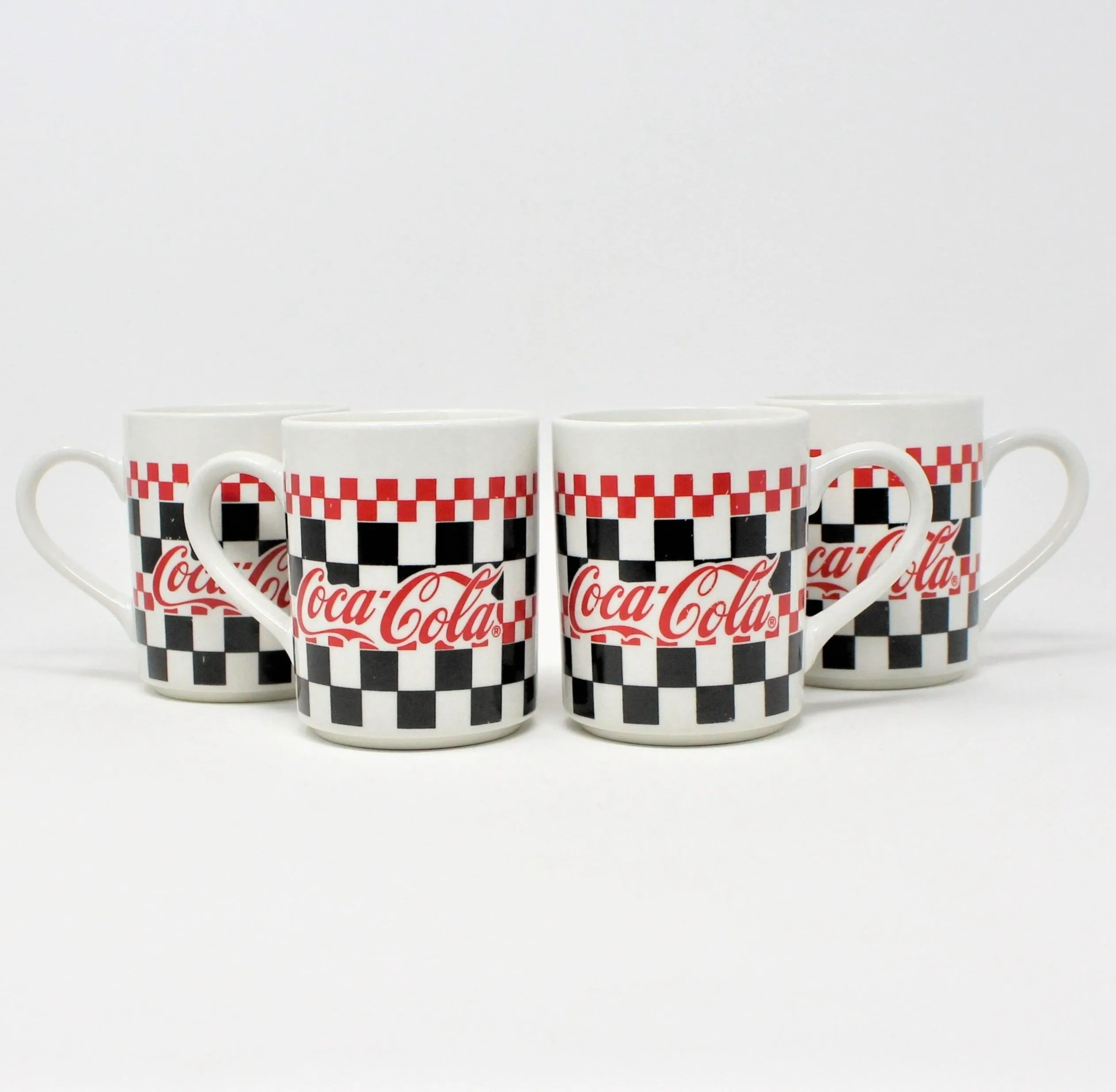 Mugs, Gibson, Coca Cola, Racing Checkers Black/Red, Set of 4