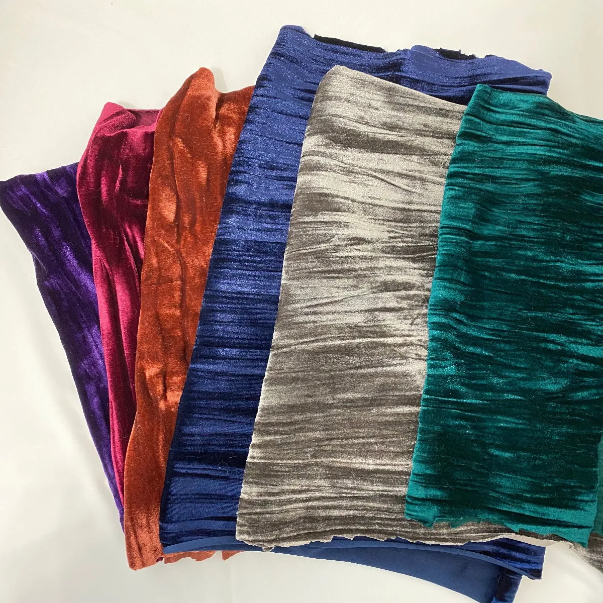 Navy Blue Crinkle Stretch Velvet Fabric