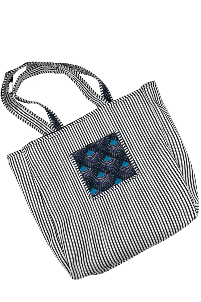 Navy Print Reversible Velvet Cotton Bag
