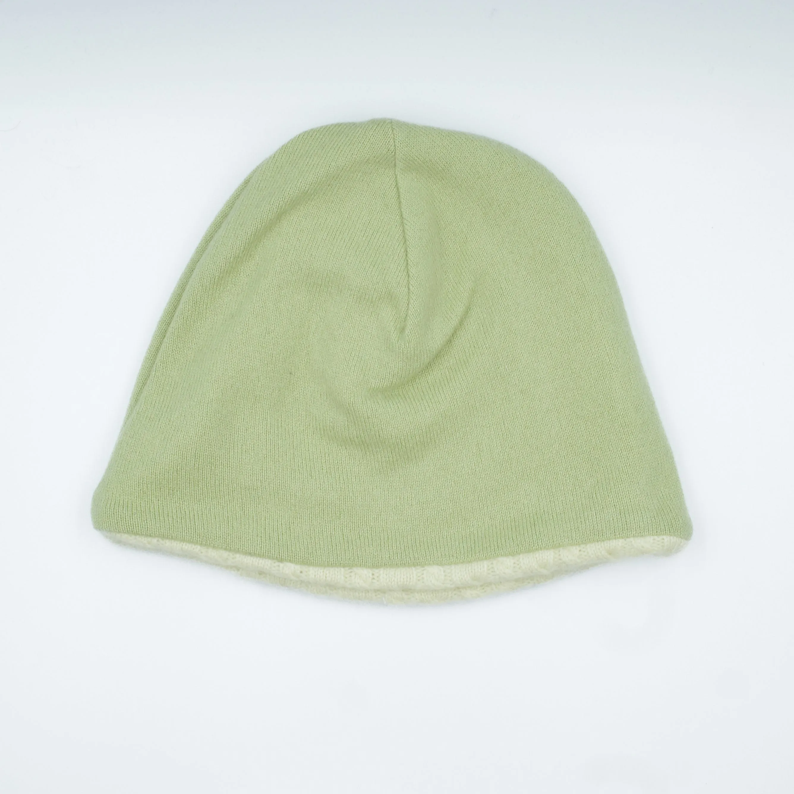 Olive and Pistschio Green Cable Cashmere Beanie Hat