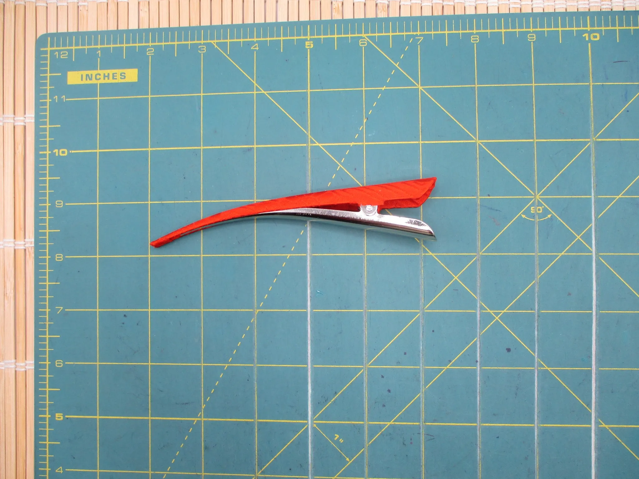 Orange Minimalist Hair Clip, Upcycled Kimono Fabric Hair Accessory