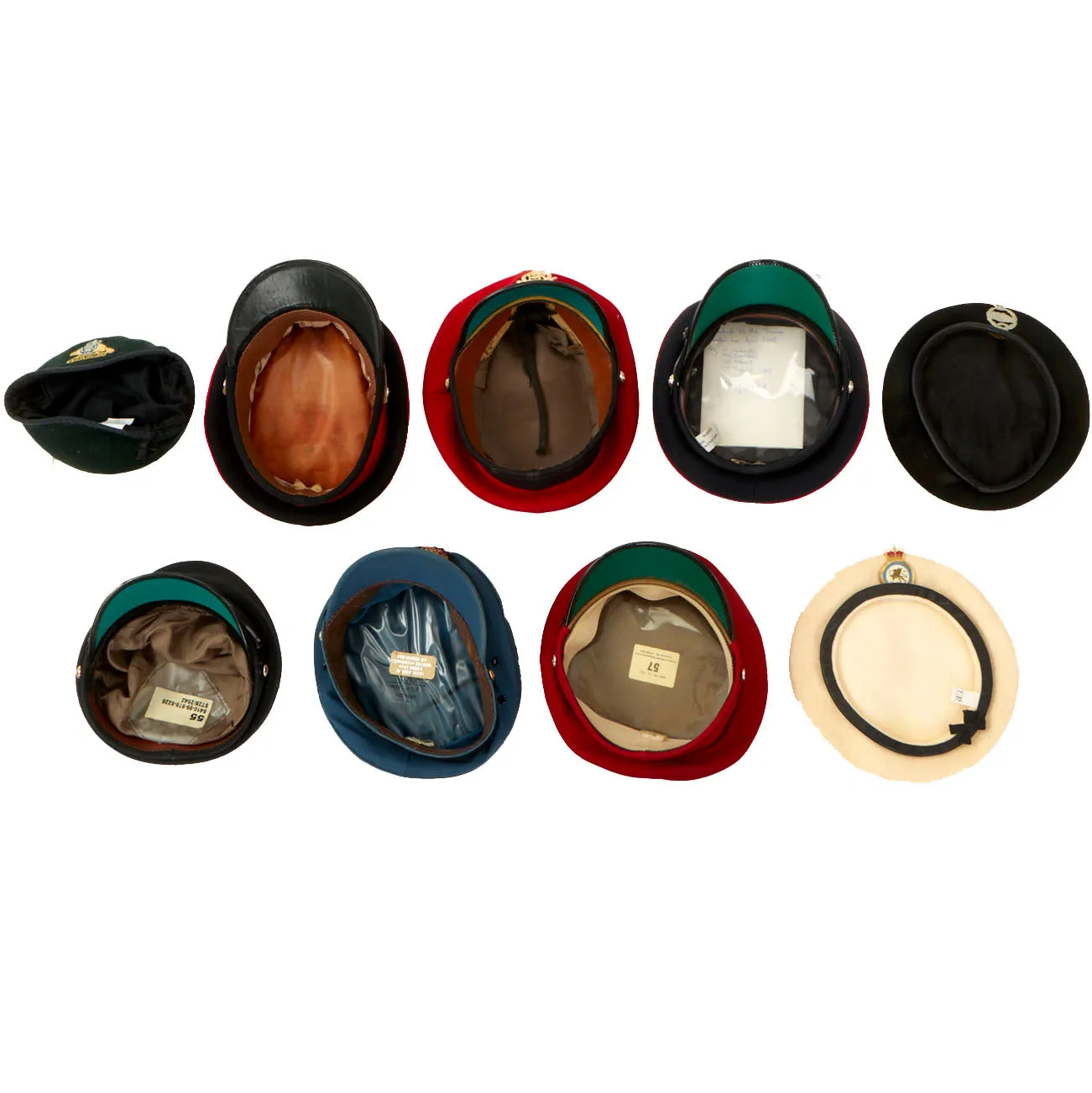 Original British, Canadian & Australian Military and Police Visor and Beret Lot - Formerly Part the Tower of London Yeoman Warders Club Collection - 9 Items