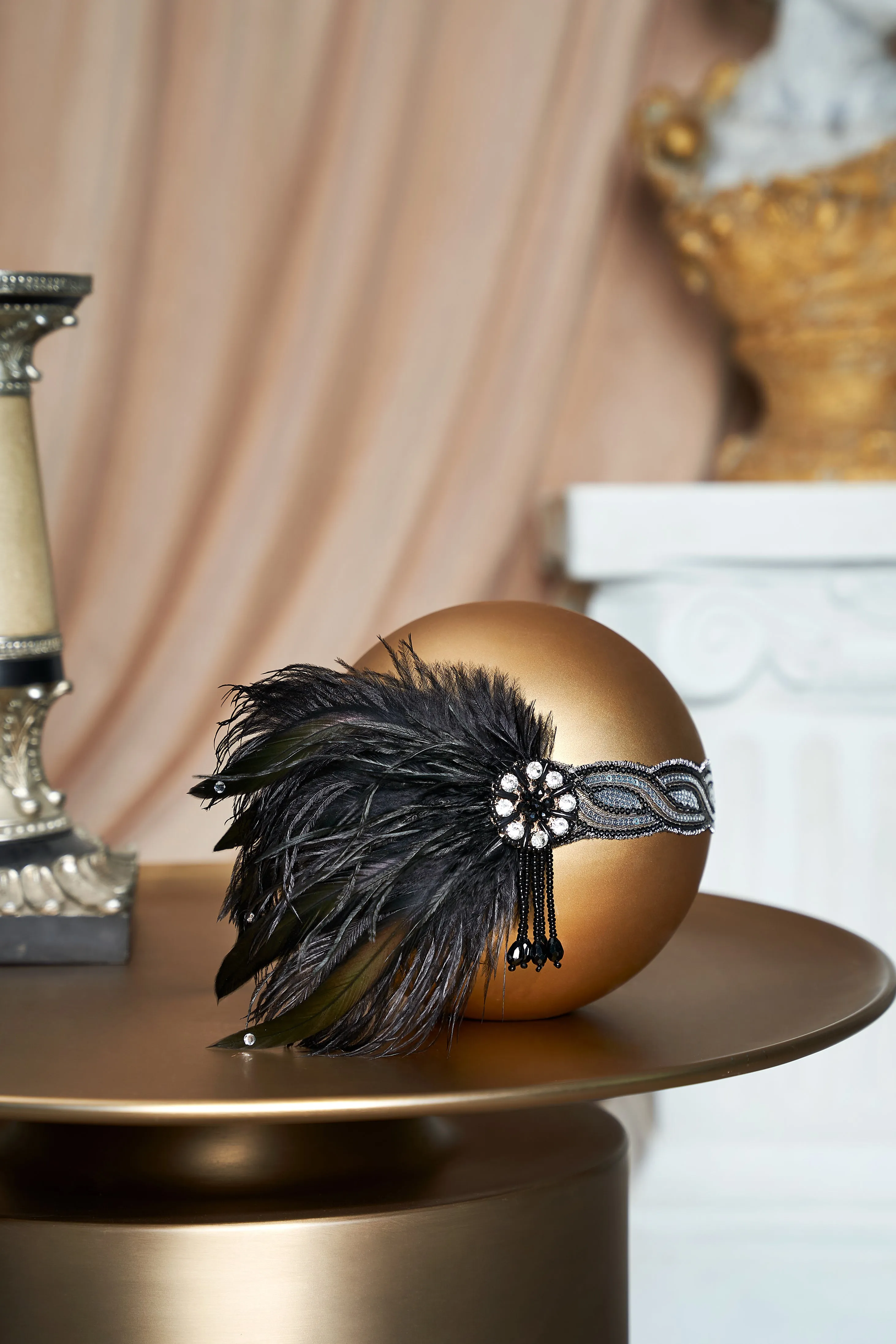Ostrich Feather Sequin Headband