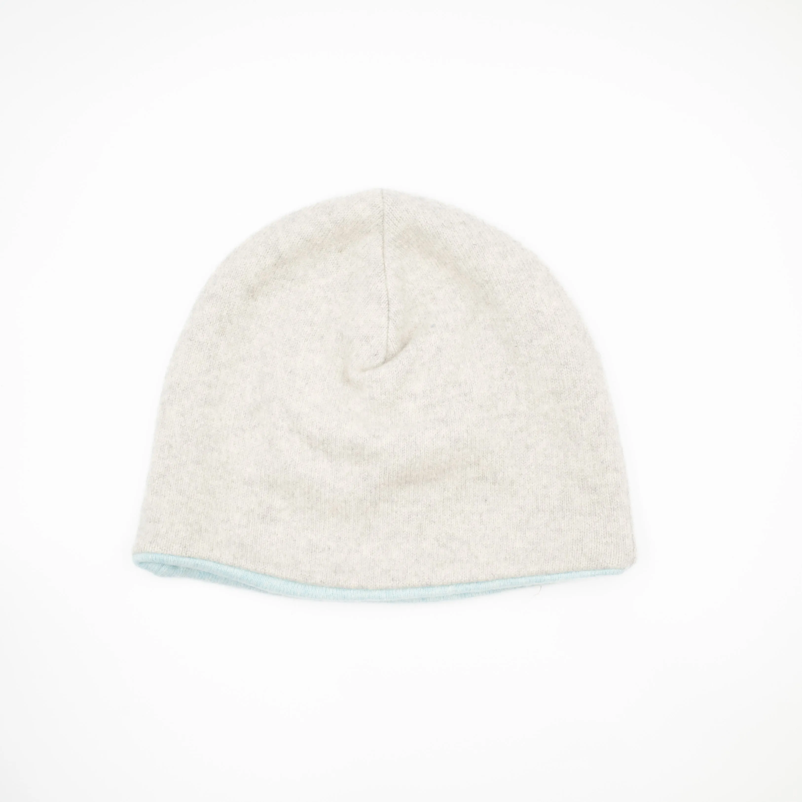 Pale Grey and Sky Blue Marl Cashmere Beanie Hat