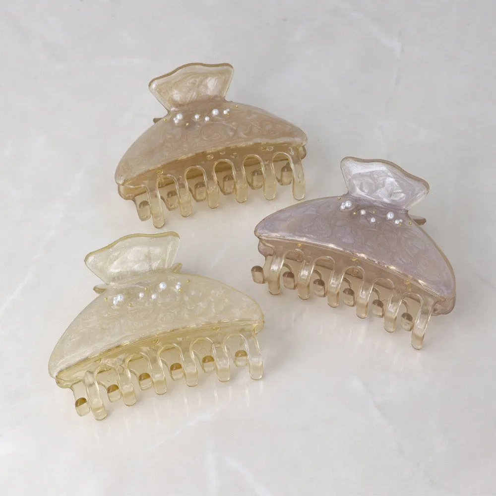 Pearl Detail Epoxy Marble Hair Claw Clip