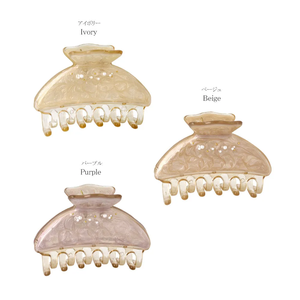 Pearl Detail Epoxy Marble Hair Claw Clip