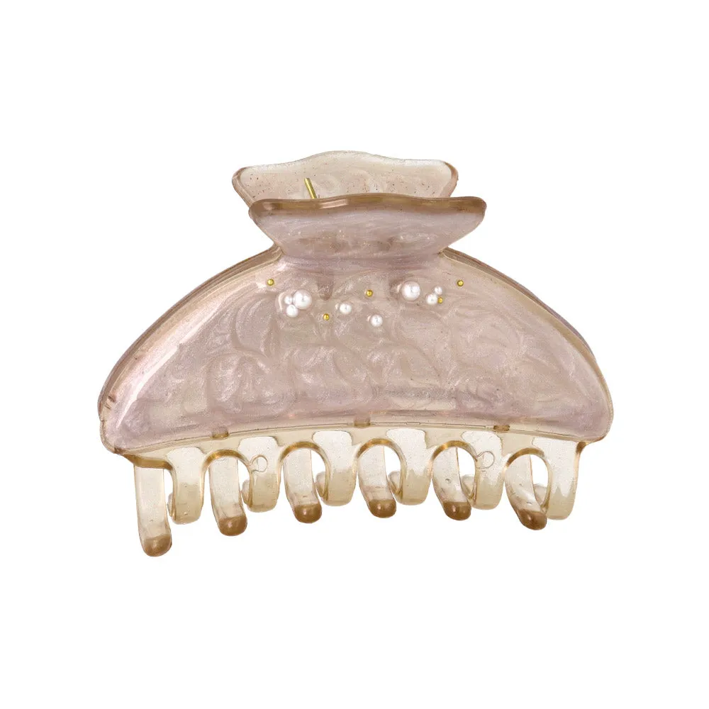 Pearl Detail Epoxy Marble Hair Claw Clip