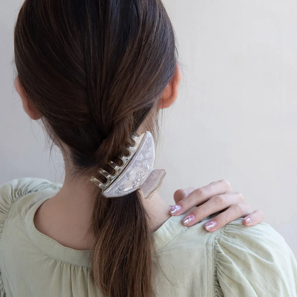 Pearl Detail Epoxy Marble Hair Claw Clip