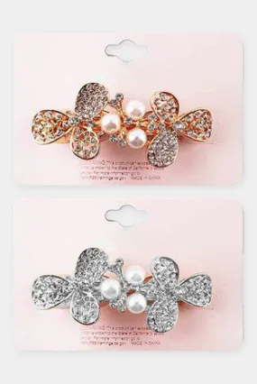 PEARL RHINESTONE HAIR BARRETTES