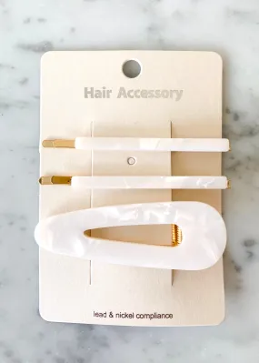 Pearl Tortoise Hair Clips - Set of 3