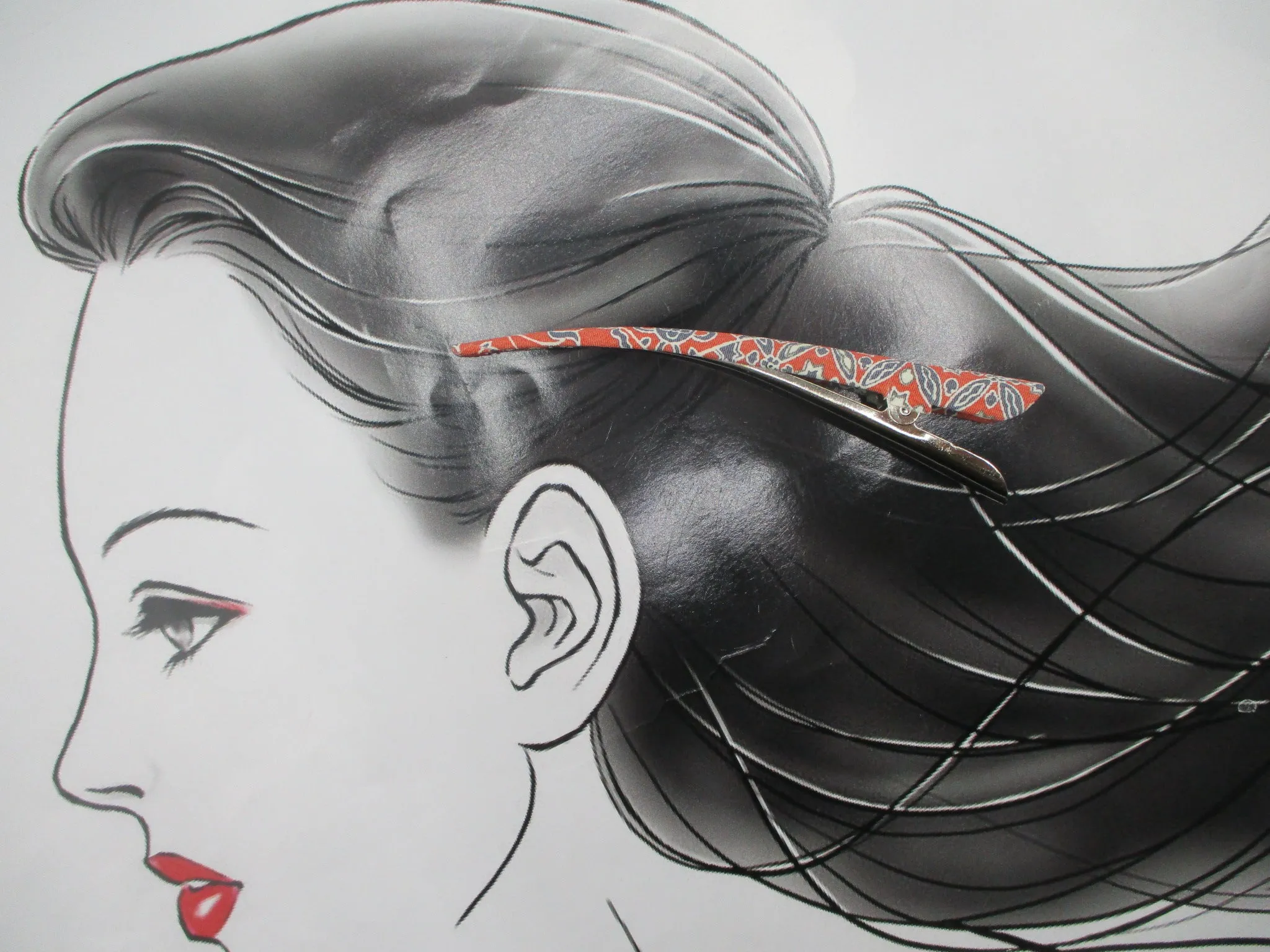 Pink and Gray Long Kimono Hair Clip